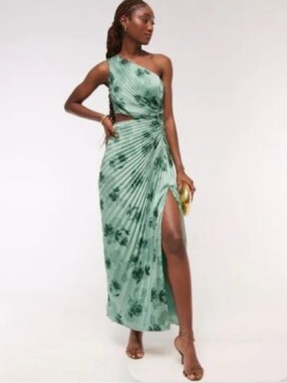 Abercrombie & Fitch One-Shoulder Green Pleated Maxi Dress